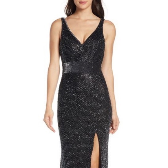 Mac Duggal Dresses Mac Duggal Promevening Gunmetal Sequin Gown With Slit Poshmark